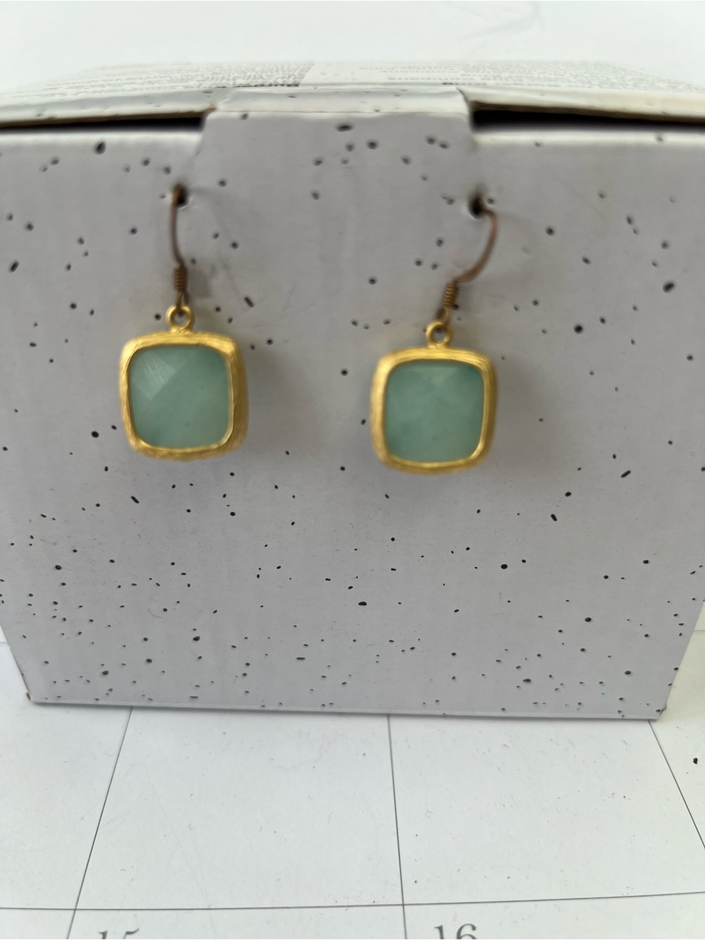 Gold-Trim blue   Drop Square Gemstone Earrings